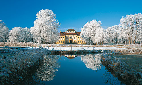 Lustheim Palace in the wintry park